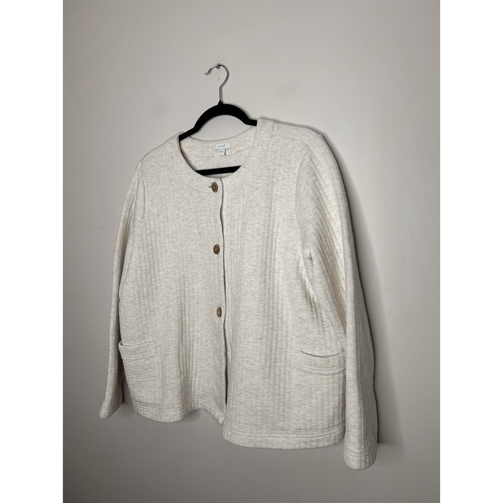 Pure Jill Jacket Women's Oatmeal Cotton Quilted Travel Career Preppy Size Large - Picture 3 of 10